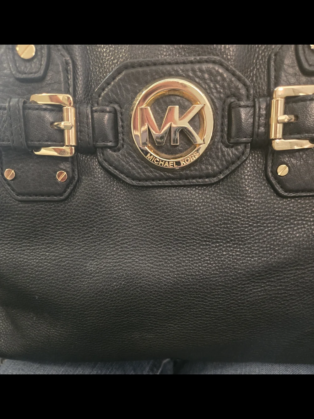 Michael Kors Hudson Large Black Pebbled Leather Belted Satchel